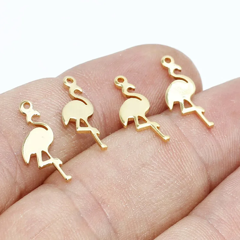 

5Pc. 6x16mm raw brass 24k Shiny Gold Flamingo . Charms , Pendant, MTE226