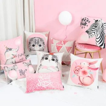 

Ins Cute Cartoon Chair Cushion Cover for Sofa Pink Home Pillow Cover Decorative Pillow case for Car Bedroom 45x45cm