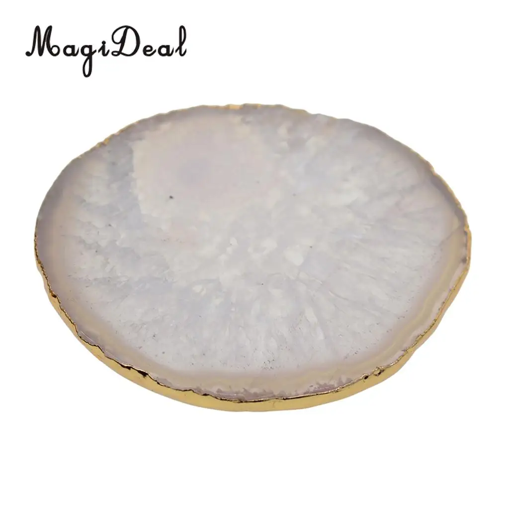 5 Colors Natural Agate Slices, Coasters, Cup Mats, Gold Edge, Crystals Geode Stones Home Decorations, 60-80mm