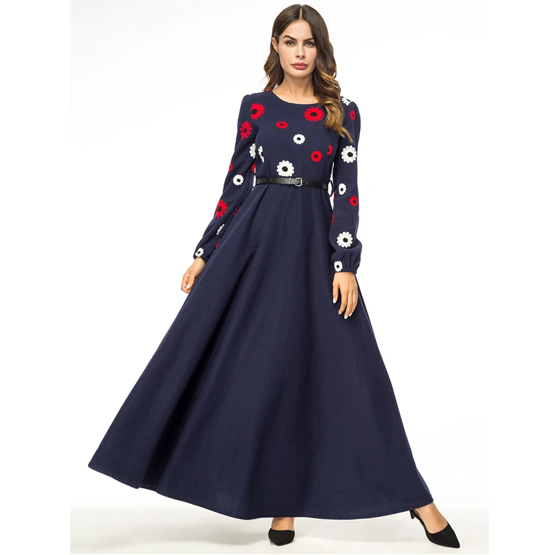 2018 Floral Abaya Dubai Turkey Islam Arabic Muslim Hijab Dress...