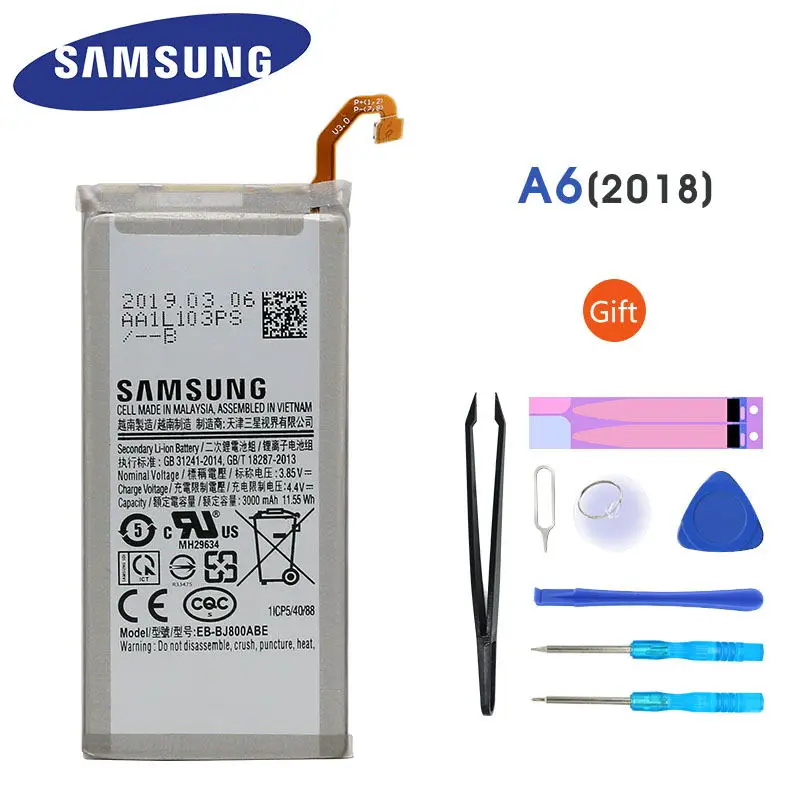 Оригинальная батарея samsung для Galaxy A6 (2018) SM-A600 A600F J6 J600F J800 EB-BJ800ABE 3000 мА/ч замена