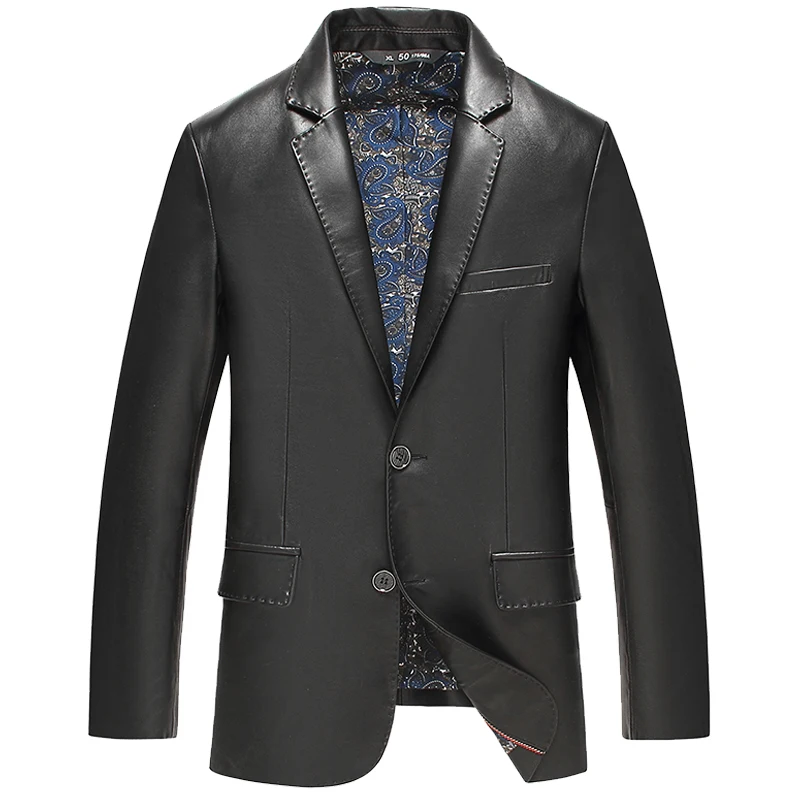 

Genuine Sheepskin Men Leather Coat Turn-down Collar Slim Male Formal Black Jacket Men Natural Leather Overcoat 4XL