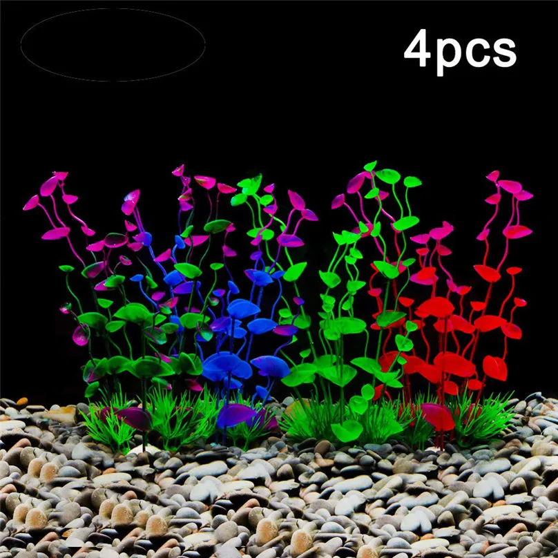 4 PCS Aquarium Plants Plastic Fish Plant Artificial Colorful Decoration Safe Decorations #4M09 (1)
