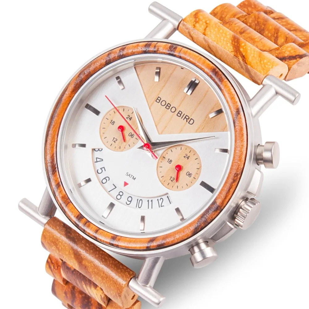 BOBO BIRD Watch Men Luxury Metal Wood Watches Stainless Steel With Date Display Multiple Color Timepiece relogio masculino