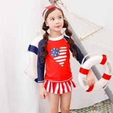 Для девочек Рашгард из лайкры UPF50+ УФ-защита от солнечных лучей для пляжа рубашка дети купальники Кепки Детский костюм для дайвинга, набор из 3 штук