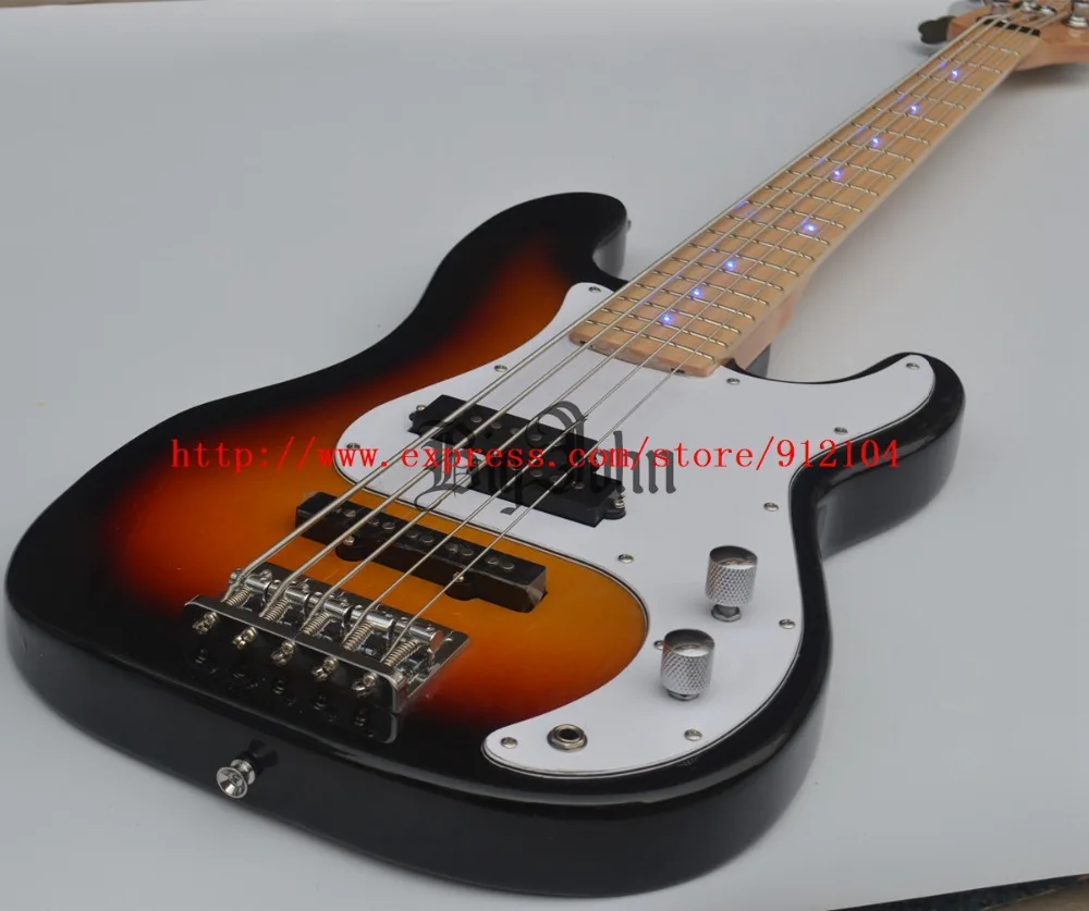 

new Big John 5 String Electric Bass Guitar, Sunburst Basswood Body Blue LED Light Maple Fingerboard FREE SHIPPING bJ-132