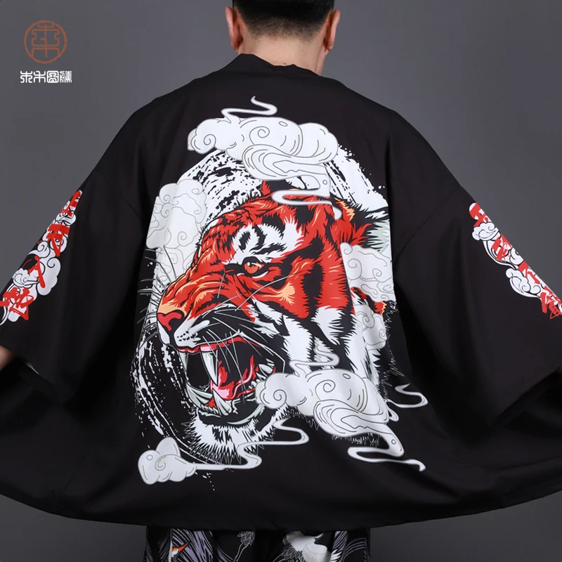 Мужская кимоно куртка тонкий кардиган рубашка японский стиль мужской кимоно кардиган мужской Дракон принт уличная костюм самурая H9045 - Цвет: 1316K