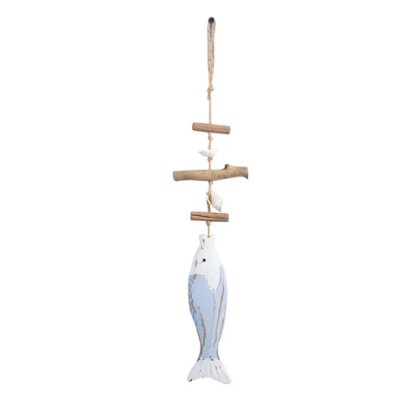 

New Wooden Drifting Shells Small Fish Pendant Decorative Fishnet Background Decorative Pendant Three-color Fish String Ornaments