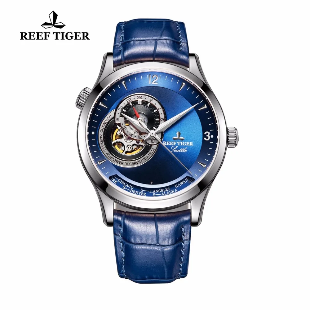 Reef Tiger/RT Designer Casual Watches Blue Dial Stainless Steel Watches