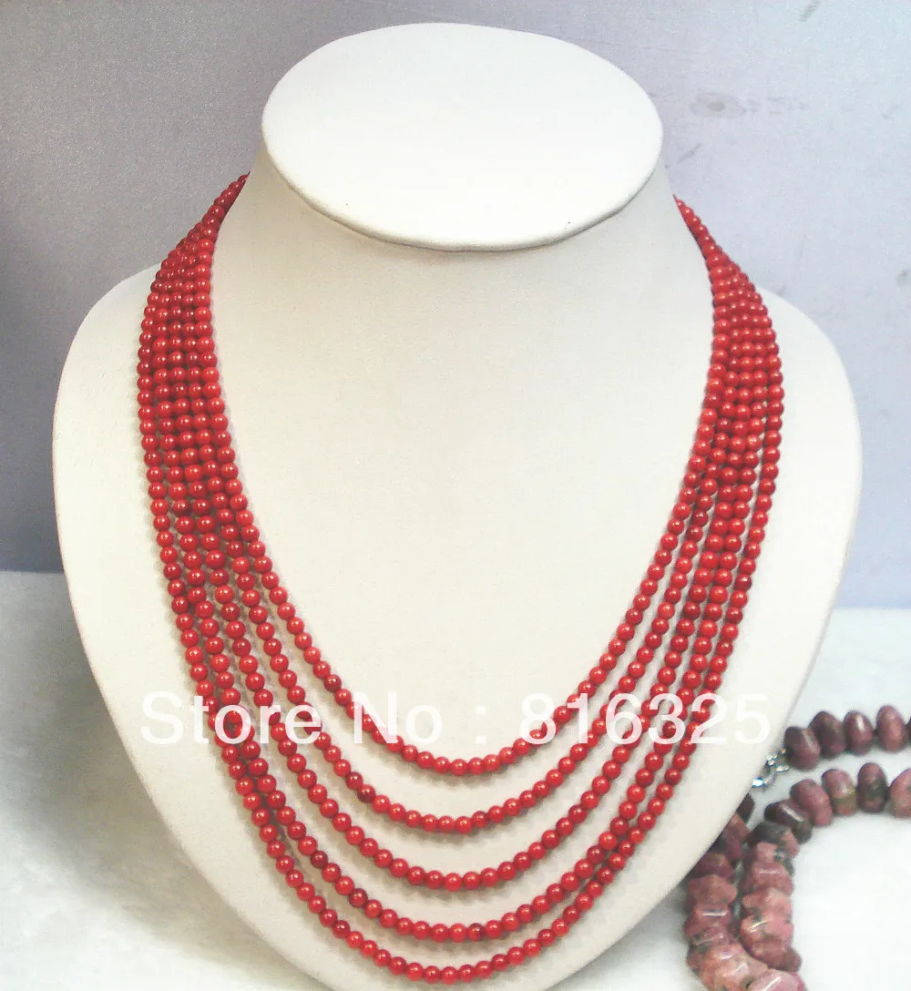 

FREE SHIPPING>>5Rows 18-22'' 6mm Genuine Red Coral Collar Necklace A0510