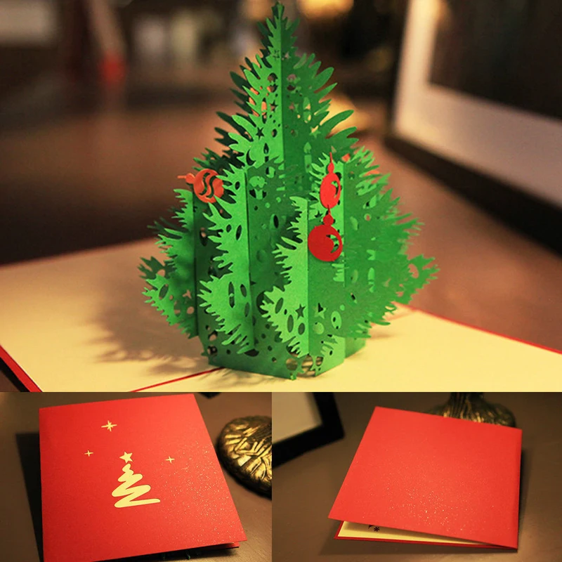 Merry Christmas Tree Винтаж 3D лазерная резка всплывающая бумага ручной работы на заказ поздравительные открытки Рождественские подарки сувенирные открытки 7A0421