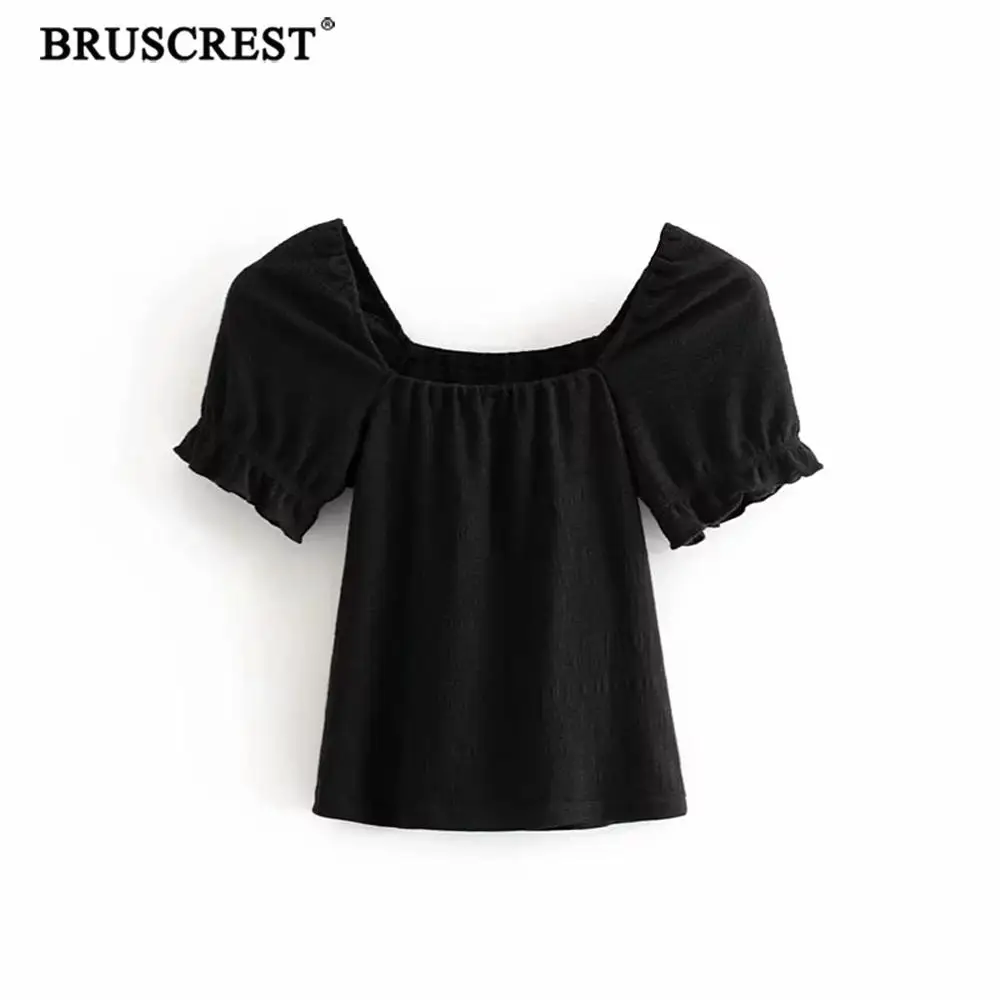 

Boho vintage 2019 summer sexy crop top women tshirt korean knitted casual Puff sleeve t shirt women tops kawaii punk streetwear