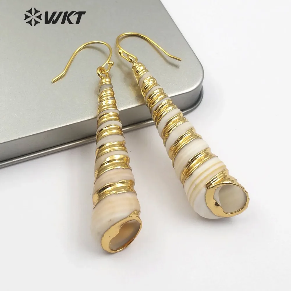 

Новые стильные модные серьги WT-E480 WKT с натуральными длинными ракушками, Золотые декоративные женские серьги