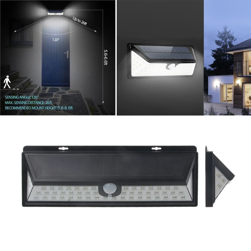 

54 LED Solar Light Outdoor Waterproof Garden Light PIR Motion Sensor Pathway Wall Lamp Wide Angle