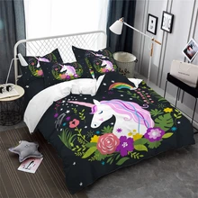 Dreamlike Unicorn Bedding Set Girls Sweet Cartoon Duvet Cover Set Multi-Color Flowers Print Bed Cover Festival Gift Pillowcase Dreamlike Unicorn Bedding Set Girls Sweet Cartoon Duvet Cover Set Multi-Color Flowers Print Bed Cover Festival Gift Pillowcase