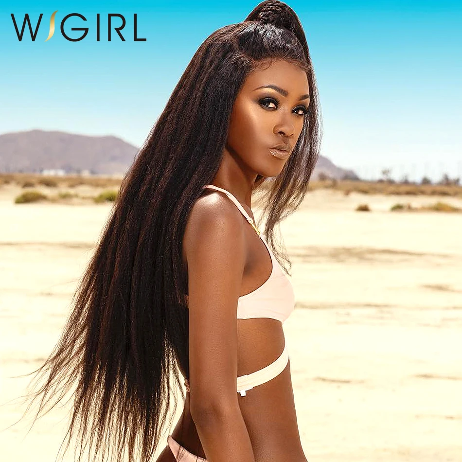 US $79.36 Wigirl Hair Kinky Straight Lace Front Human Hair Wigs Virgin Hair Brazilian Wigs For Women Bleached Knot Natural Color Free Ship