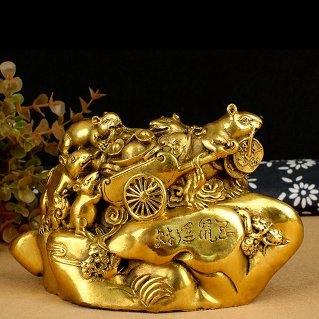 Chinese Traditional Fengshui Coins Money Attractor Decor Figurines Statue Figure Craft Golden Plated 3-7inch	