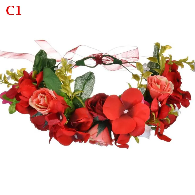 

New Flashing Light Women Girls Rose Flowers Wreath Headband Bridal Floral Hairband Headwear Halloween Party Favor Gift