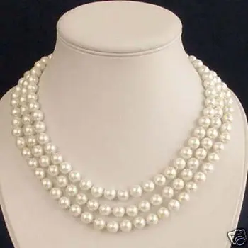 

European style lady's3 Rows Akoya Cultured 7-8 MM White Pearl Necklace 16"17"18"Inch hook wholesale women's jewelry