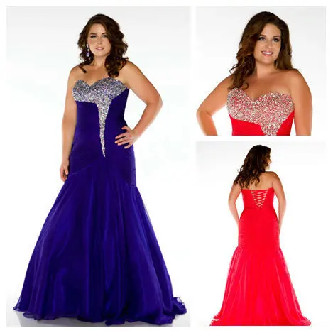 

New Fashion Sweetheart Beading Floor Length Chiffon Plus Size Memaid Prom Dresses 2014 vestido de festa longo