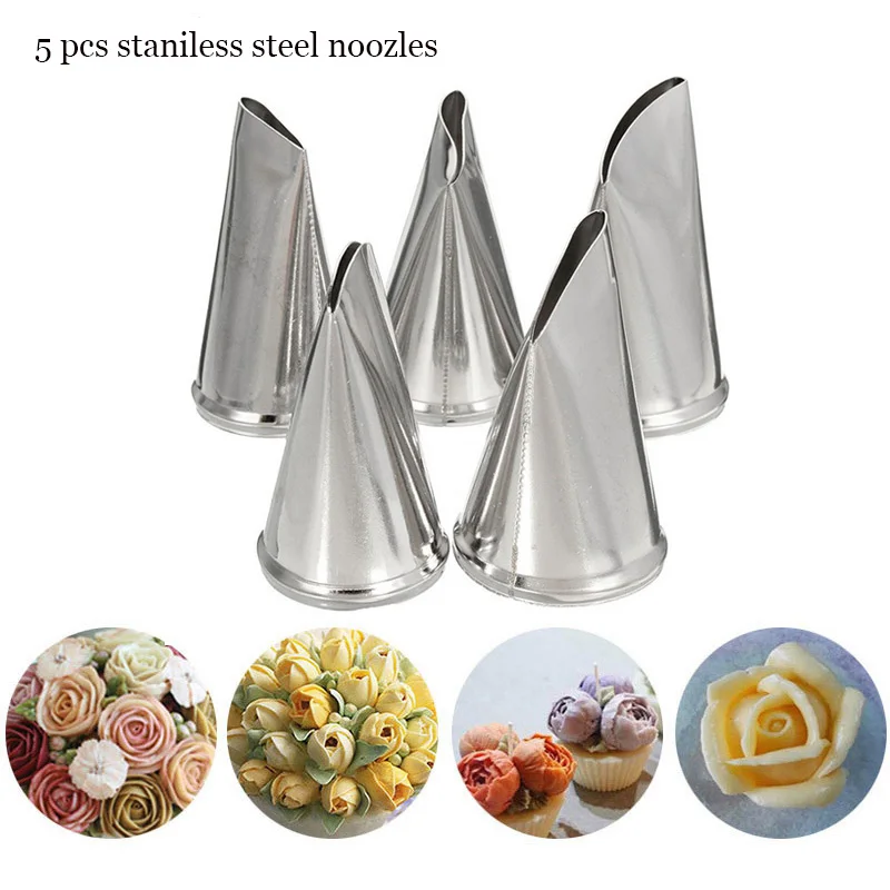 Unibird-5Pcs-Set-Stainless-Steel-Nozzles-for-Cream-Tip-Rose-Flower-Shape-Icing-Piping-DIY-Pastry