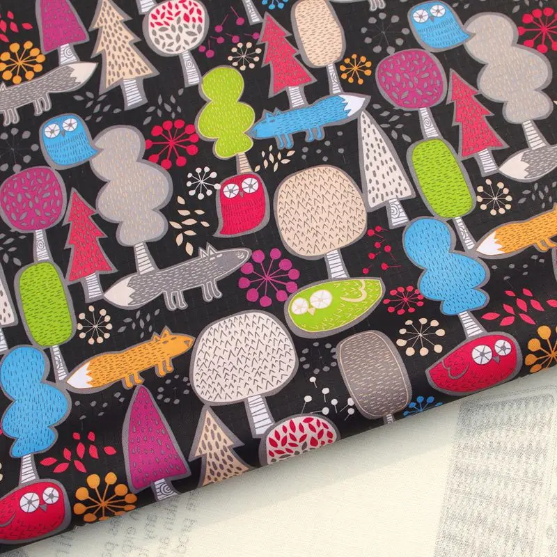 PVC coated waterproof fabric - Animals Hedgehog and owl black (WF100) | Дом и сад