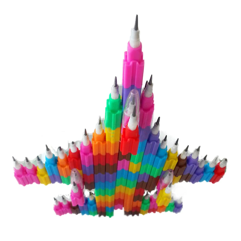 

4 pcs/lot Rainbow Bullet Standard Pencil Building Blocks Can Be DIY Lots OF Shapes Pencil For Kids Novelty Gift School Supplies