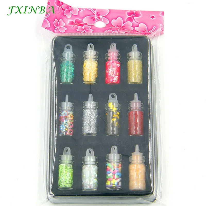 12pcs Fxinba 12/24/48 шт пайетки/блеск/ломтика наполнитель для пушистый Slime коробка игрушки, наклейки для ногтей DIY Подвески поставки слаймов комплект Лизун Decora - Цвет: 12pcs