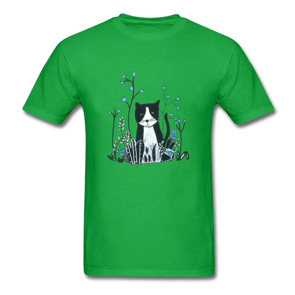 Tees Flower Cat Summer Funny Camisa Short Sleeve Pure Cotton O-Neck Men's Top T-shirts Camisa Tops Tees Top Quality Flower Cat green