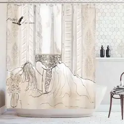 Декор Парижа душевая занавеска в комплекте Парижа спящая женщина с видом башни эйффиеля из окна Романтика скечти современное искусство