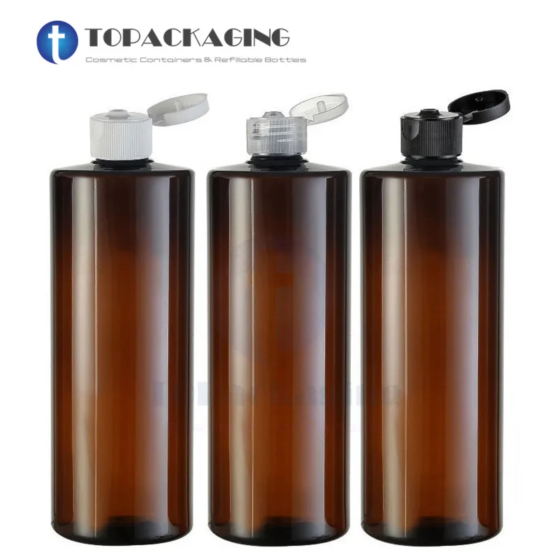 10PCS*500ML Flip Cap Bottle Empty Brown Plastic Cosmetic Container Sample Lotion Shampoo Essence Oil Shower Gel Refillable Pack