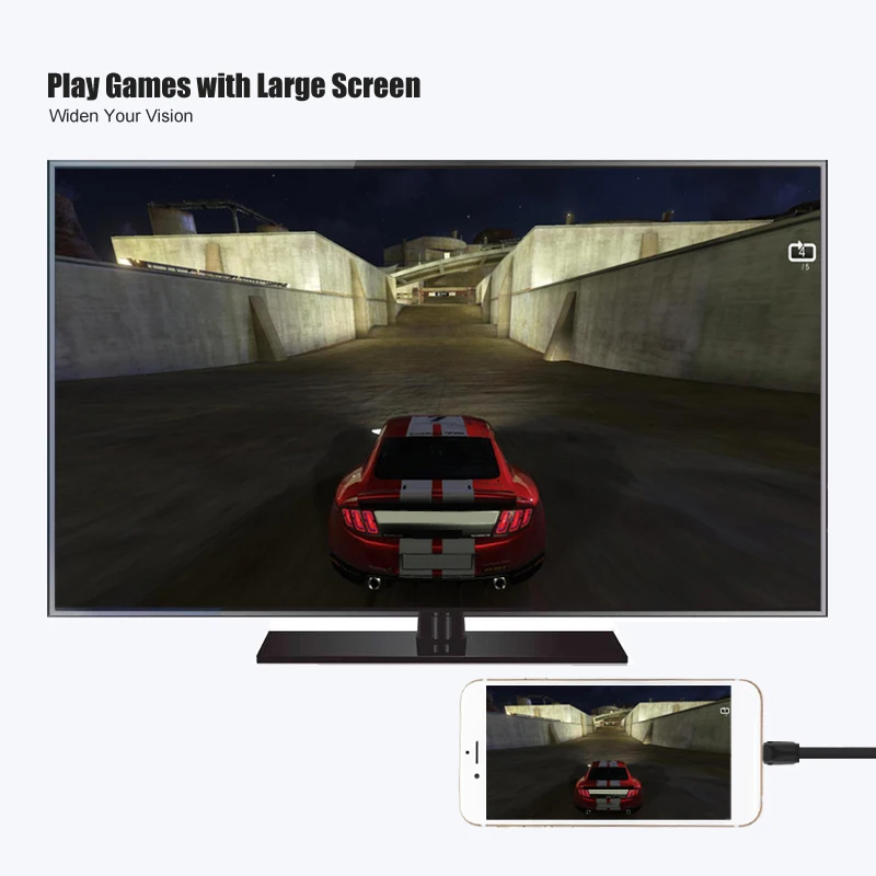 Плоский USB HDMI конвертер в нейлоновой оплетке для кабеля Lightning HDTV цифровой av