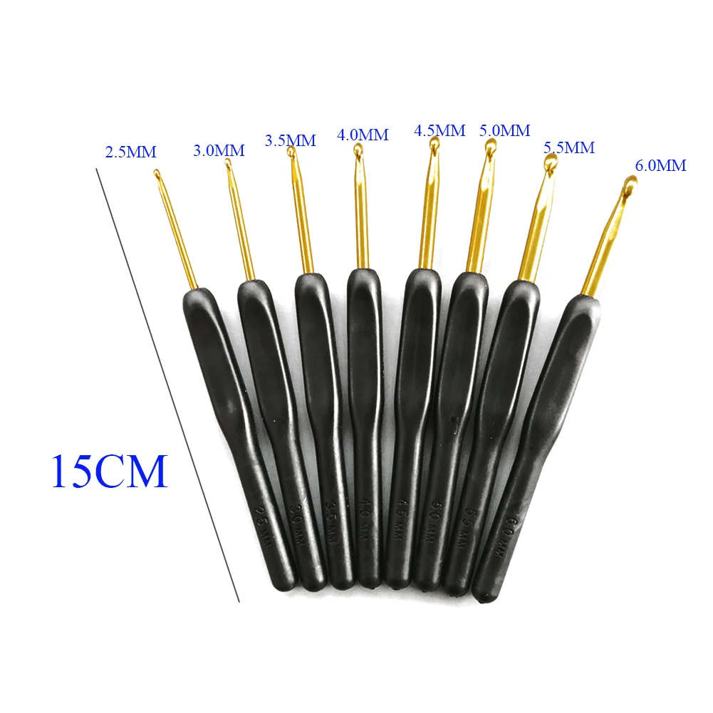 8pcs Handmade Crochet Hook Set Soft Handle Stitches Sewing Tool Home Knitting Needles Aluminum Alloy Grip DIY Ergonomic Portable