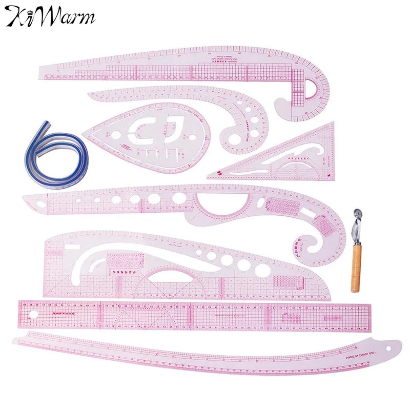 

KiWarm 9Pcs Plastic French Curve Metric Sewing Ruler Measure For Dressmaking Tailor Grading Curve Ruler Pattern Design Making