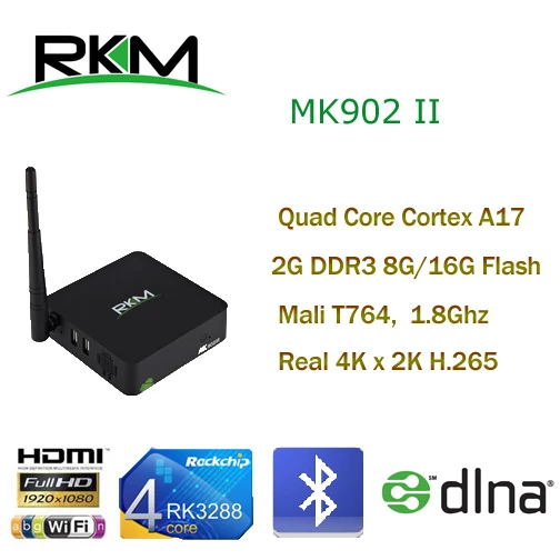 ТВ Приставка Smart Android 5 1 RKM MK902II RK3288 Quad Core A17 2G RAM 8G ROM 2 4G/5G WIFI Gigabit LAN 4K H.265 [MK902II/8G]|tv box 2g