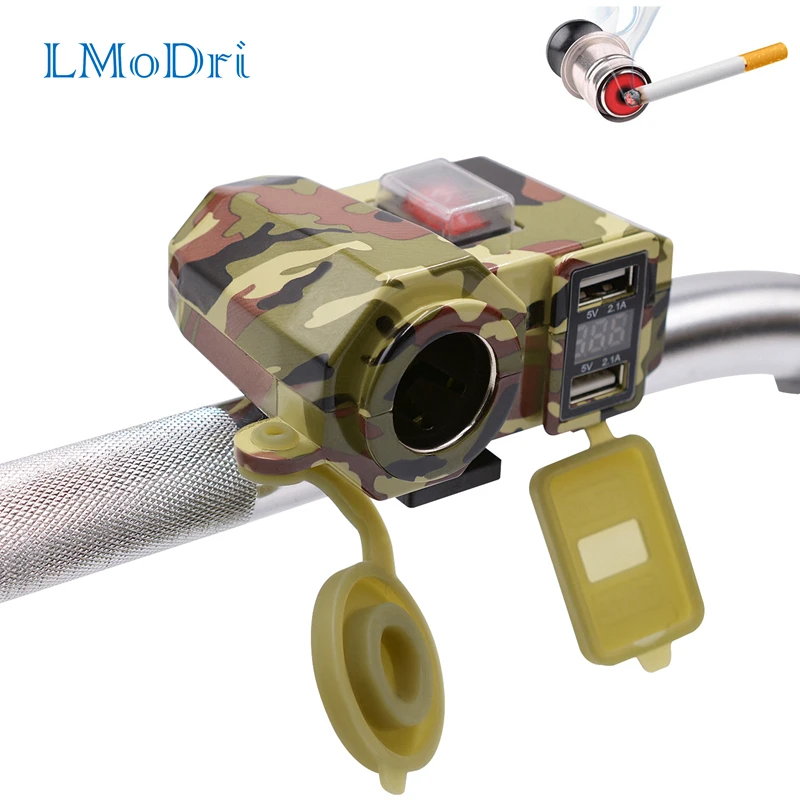 

LMoDri Dual USB Port 5V/2.1A Charger Socket Waterproof Motorcycle Handlebar Power Adapter Cigarette Lighter Voltmeter Car RV