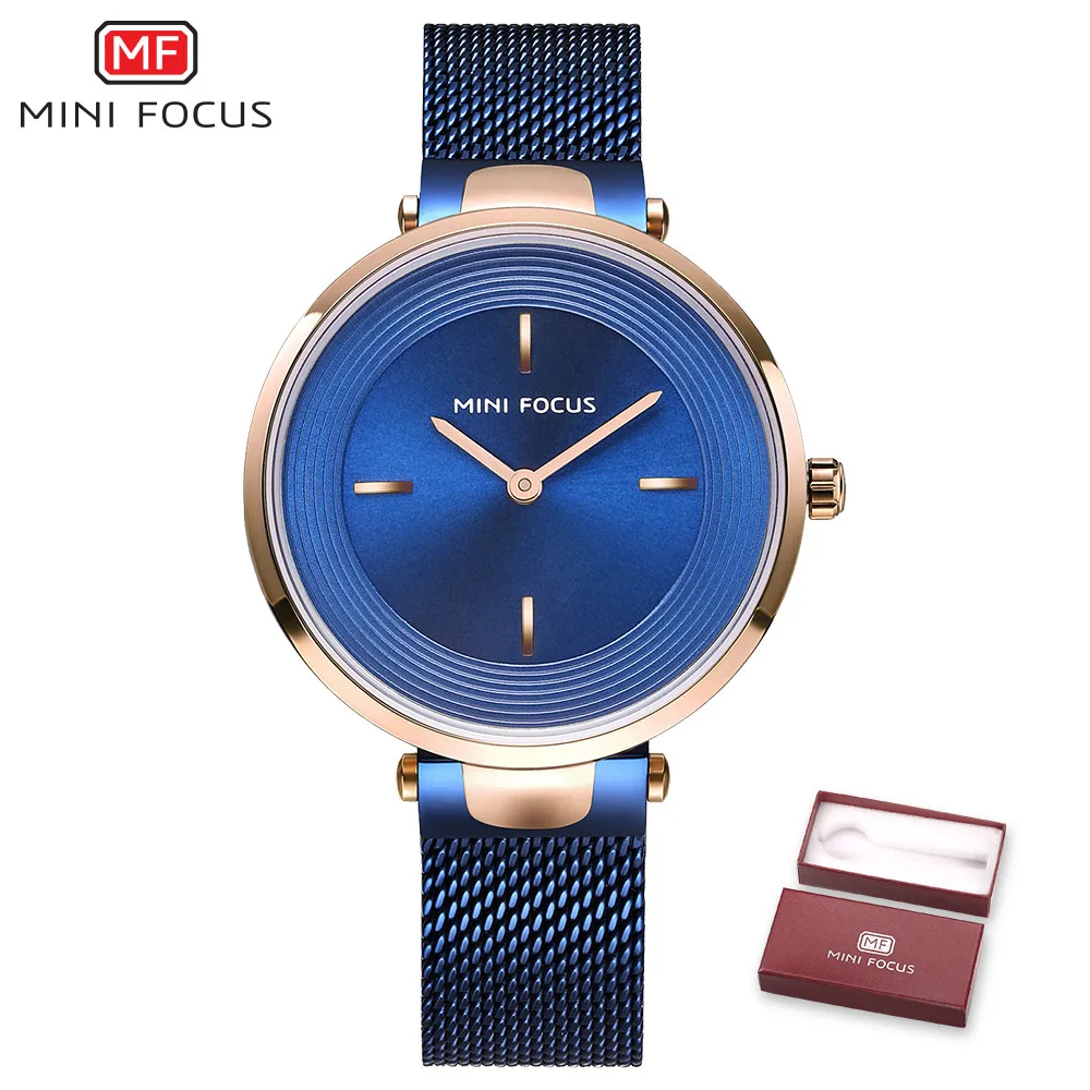 MINI FOCUS Brand Women Watches Luxury Blue Quartz Ladies Watch Women Diamond Bracelet Wrist Watch Female Clock Relogio Feminino - Цвет: MF0195L.04