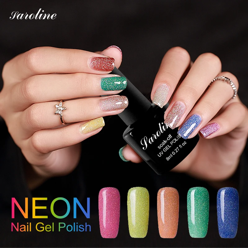 Saroline Lucky Colors Shimmer and Shine Gel Nail Polish Neon Nail Gel Polish 8ML Soak Off Nail