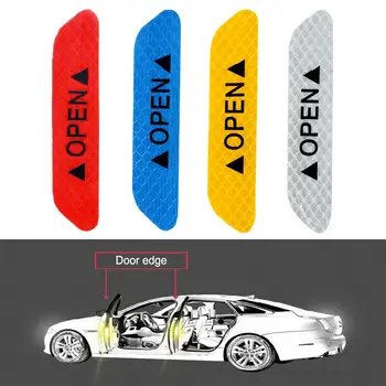 

4Pcs/set Warning Mark Reflective Tape Car Door Sticker Decals OPEN Sign Safety Reflective Strips Universal Exterior Accessories