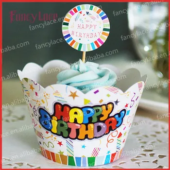 

Birthday Cake Decorations Paper Cupcake Wrappers&Toppers for Baby Party Favors Decors Cup Cake Liners 24pcs
