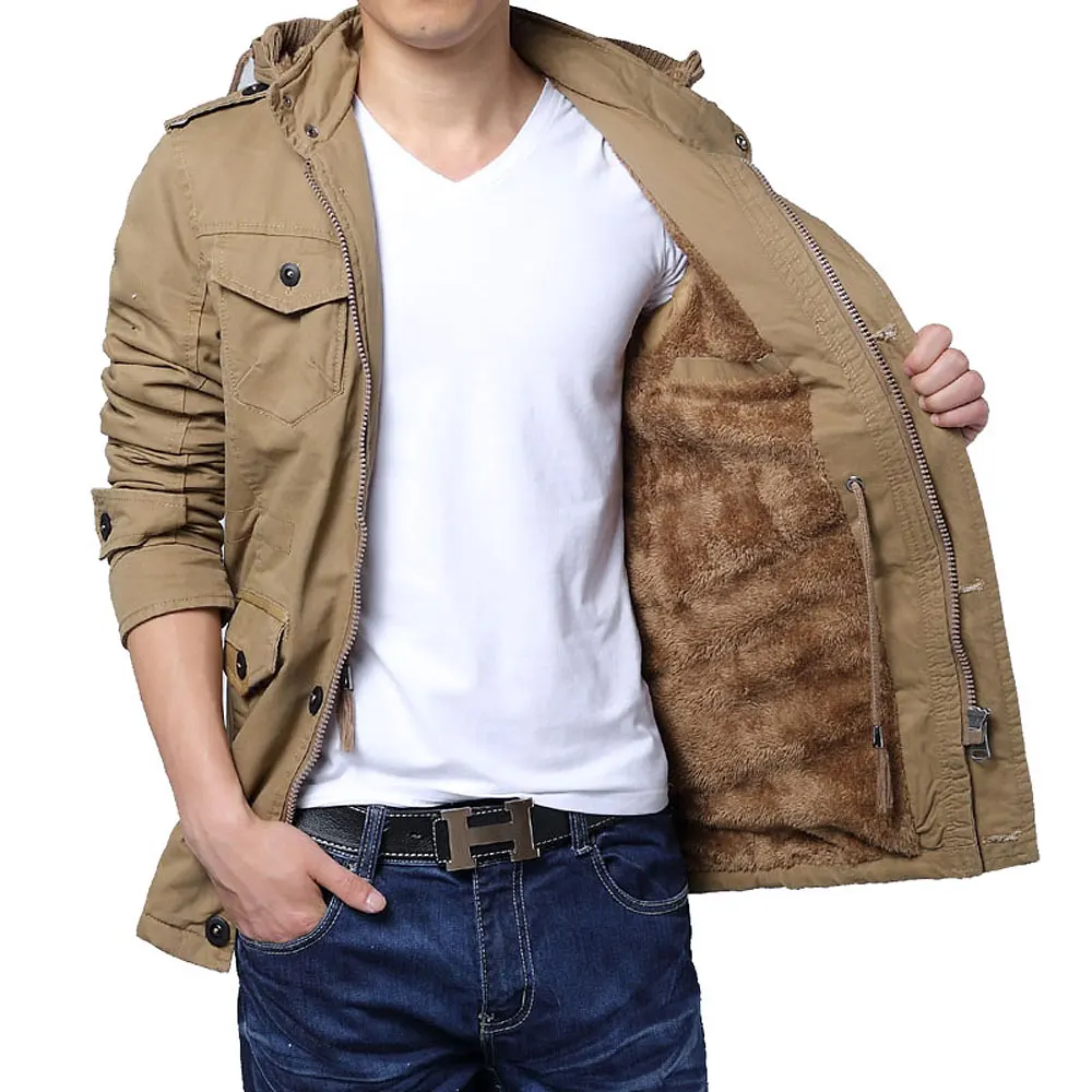 Зимняя мужская куртка большого размера из хлопка, мужская куртка с капюшоном и воротником средней длины, плотная однотонная тонкая верхняя одежда на молнии, Азиатский размер S-6XL