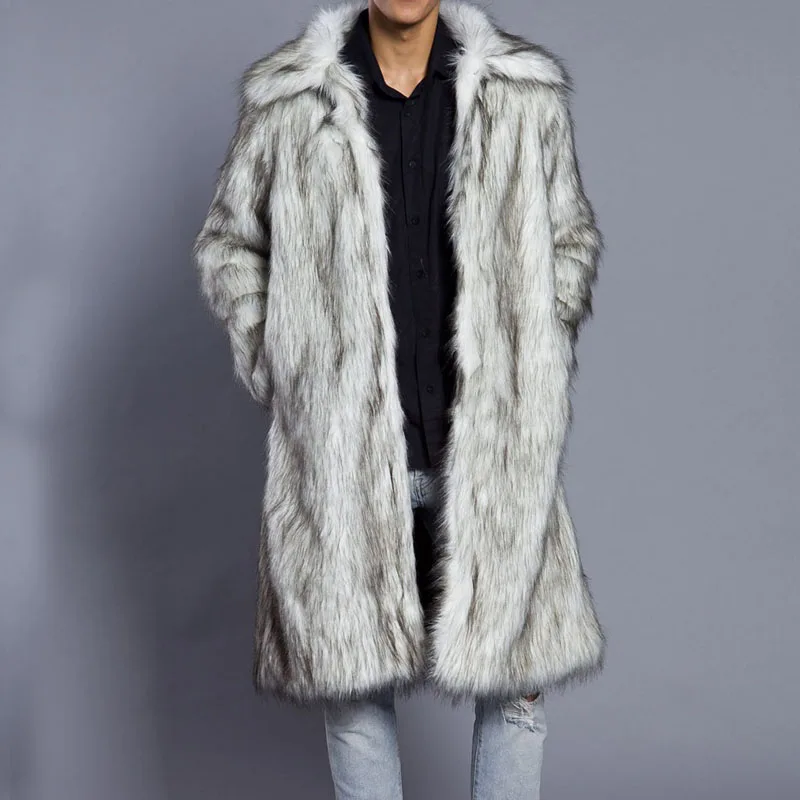 

2018 New Autumn Winter New Men's Square Collar Faux Mink Fur Long Coat High-grade Man Comfortable Thick Warm Windbreaker