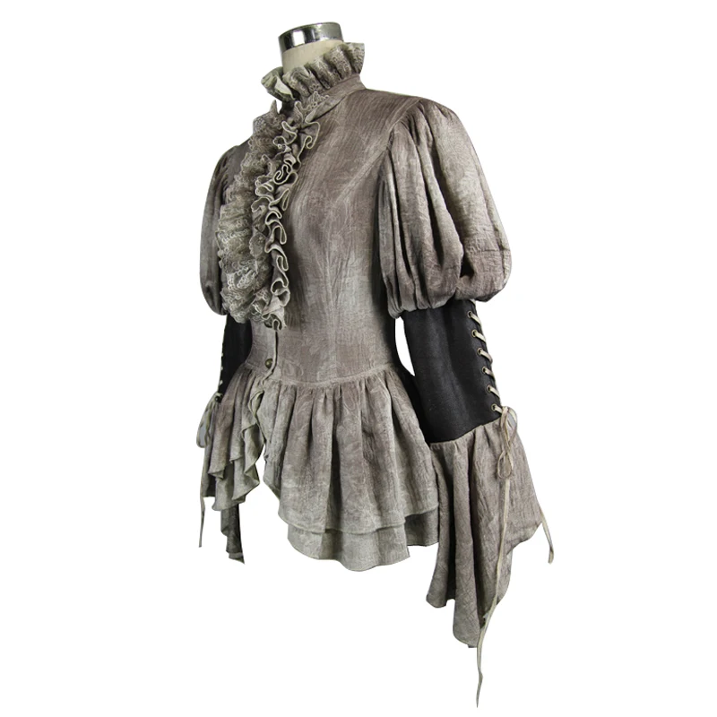 Steampunk Avec Dentelle Femmes Volants Double Blouses En Rétro Gothique Fantaisie Gray With Ourlet Chemise Couche White Grand Punk Manches Col qRXwOxa