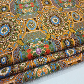 

HLQON 75cm width brocade yarn dyed golden color fabric for patchwork felt tissue telas bed sheet cheongsam dress children coat