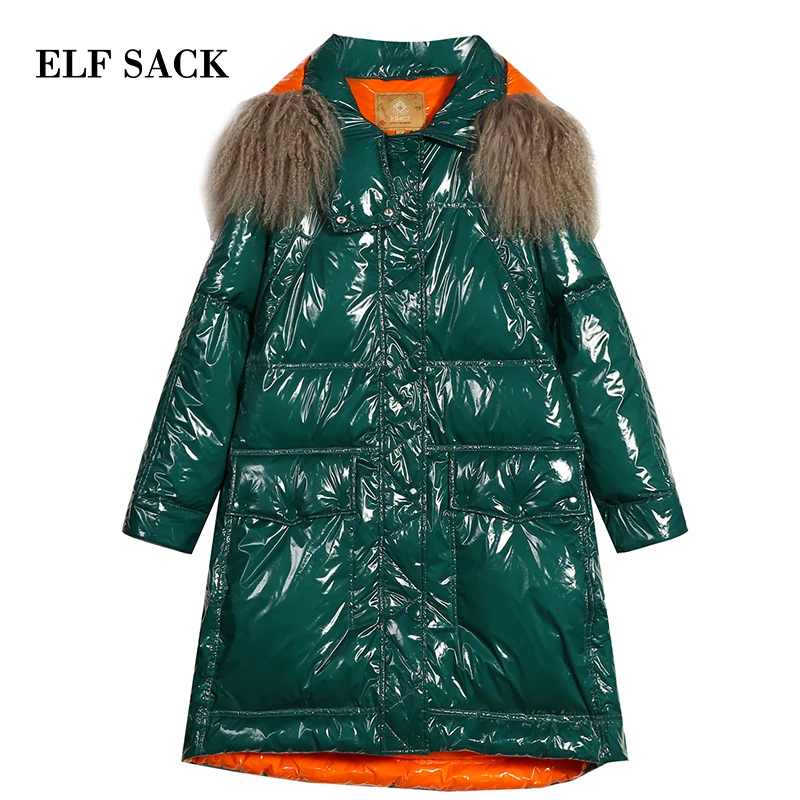 ELF SACK New Woman Down Coat 90% White Duck Down Casual Women Jackets Solid Wide-waisted Femme Winter Wearing Coats For Women