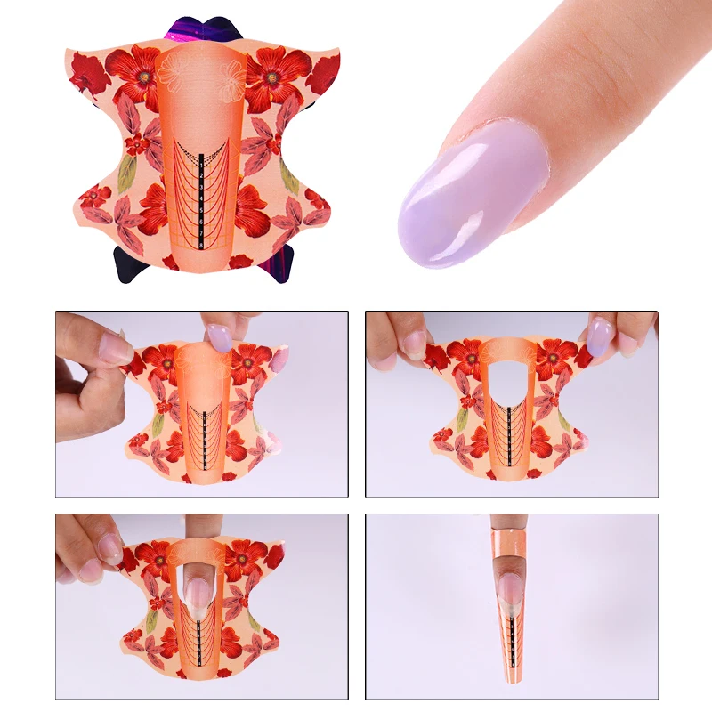 

100Pcs Nail Form Square Shape Adhesive For Acrylic UV Gel Nail Tip Nail Extension Paper Holder Accessories Random Color