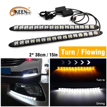 

OKEEN 2pcs Stretchable Daytime Running Lights Strip drl angel eyes with Turn Signal sequential led flowing Drivin White Yellow