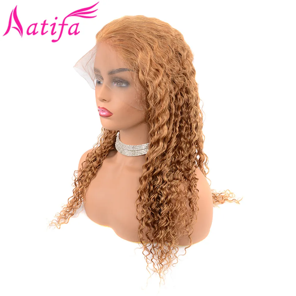 Медовый блонд, парик из натуральных волос на кружеве, предварительно выщипанный цвет, 27, глубокая волна, парик на кружеве, Реми, перуанский парик для черных женщин