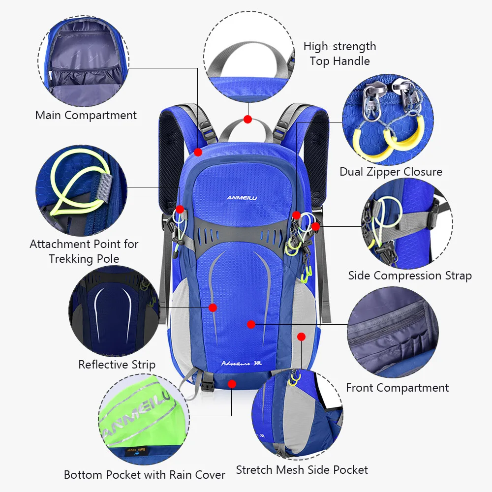 30L походный рюкзак Водонепроницаемый альпинистский походный рюкзак с защитой от дождя Сумка легкий открытый спортивный дорожный рюкзак