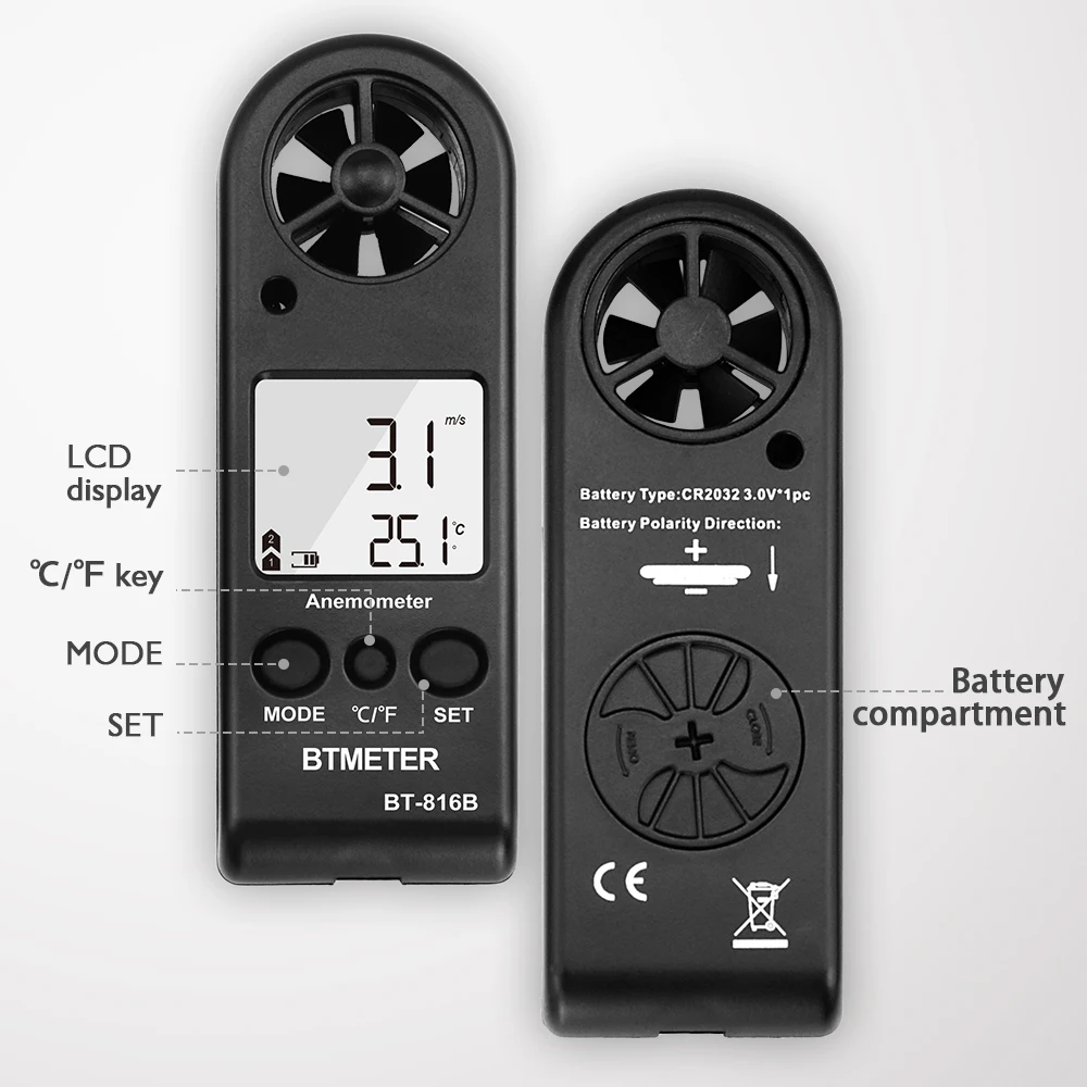 HoldPeak HP 816B мини анемометр с диапазоном скорости ветра 0 3 30 м/с и измерения